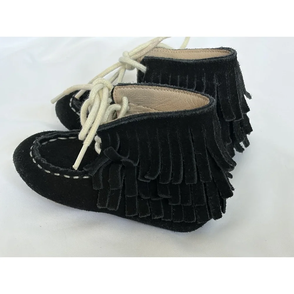 Girl Or Boy black fringe moccasins Monkey feet brand Size  12-18M Upper Leather